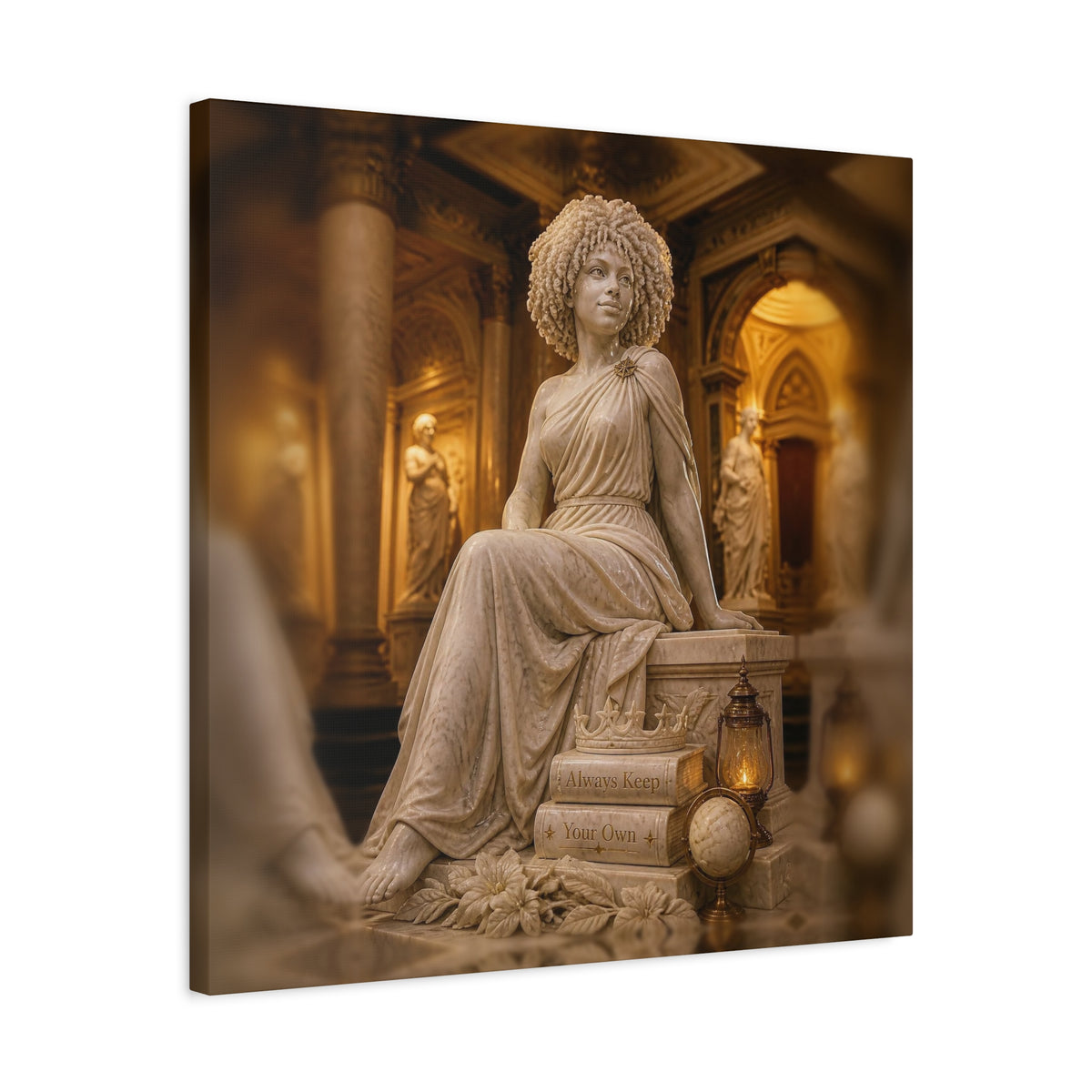 Always Keep Your Own Wrapped Canvas Wall Art | Curly Afro Marble Statue Art